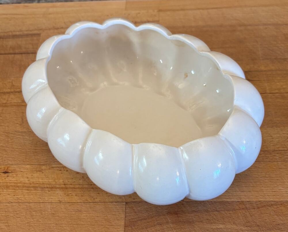 1960s Hull U.S.A. White Fluted Scalloped Planter M.C.M. Art Pottery Bowl